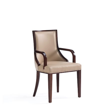 Manhattan Comfort Grand Faux Leather and Velvet Dining Armchair in Tan with Beech Wood Frame DC048AR-TN